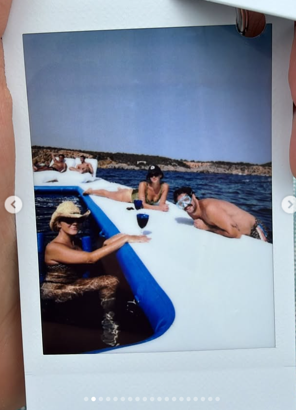 The Stewart family spent part of their Ibiza getaway unwinding in the Mediterranean, with relatives relaxing around a floating platform during a carefree day on the water. | Source: Instagram/renee__stewart