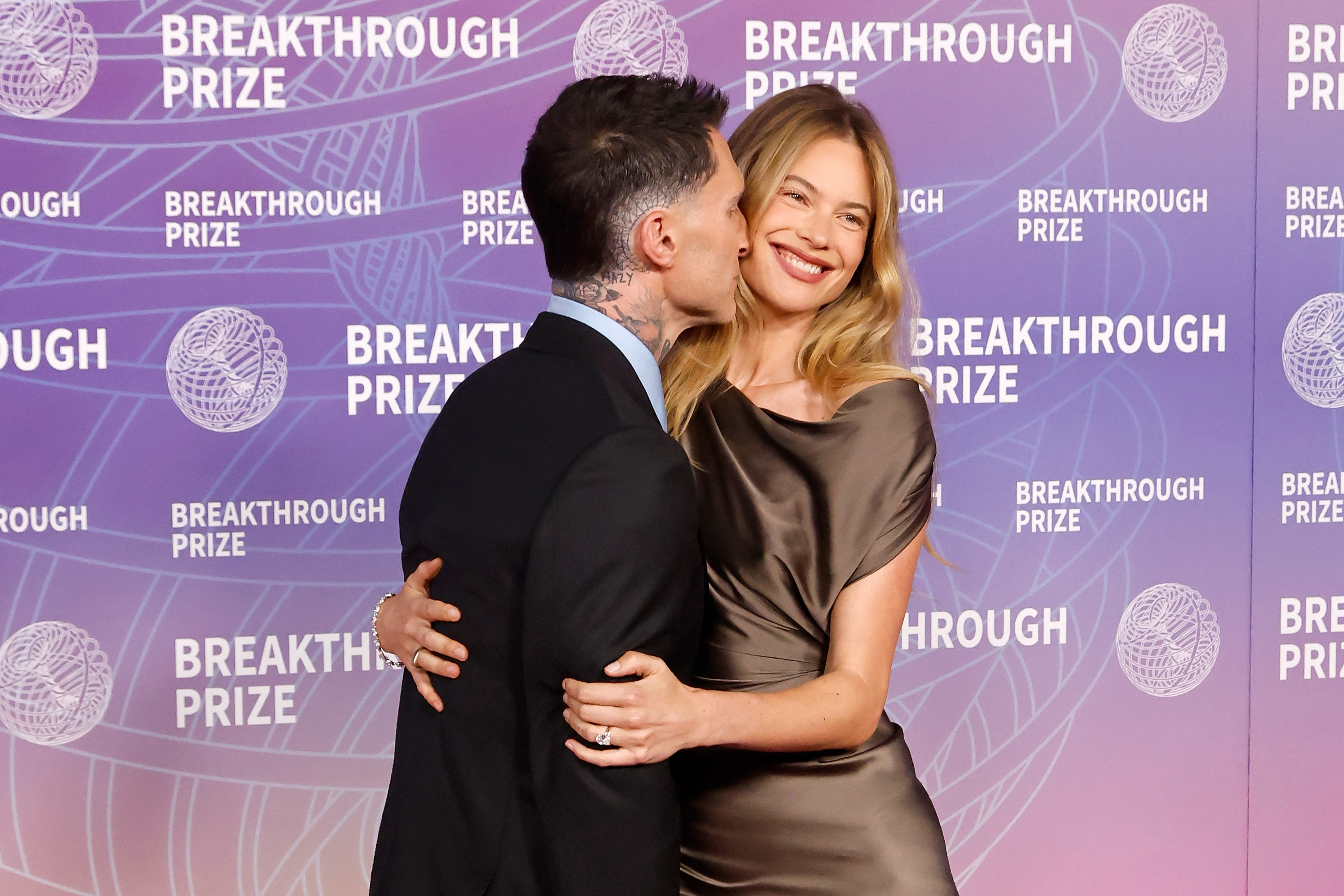 Adam Levine and Behati Prinsloo attend the Breakthrough Prize Ceremony at Barker Hangar on April 18, 2026, in Santa Monica, California.