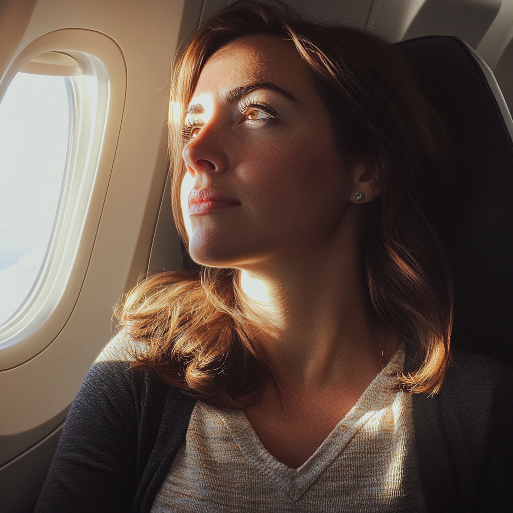 A woman sitting in an airplane | Source: Midjourney