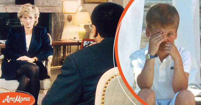 (L) British journalist Martin Bashir interviewing Princess Diana in Kensington Palace in 1995. (R) Prince William on holiday with his parents and younger brother on August 13, 1988 in Majorca, Spain. / Source: Getty Images