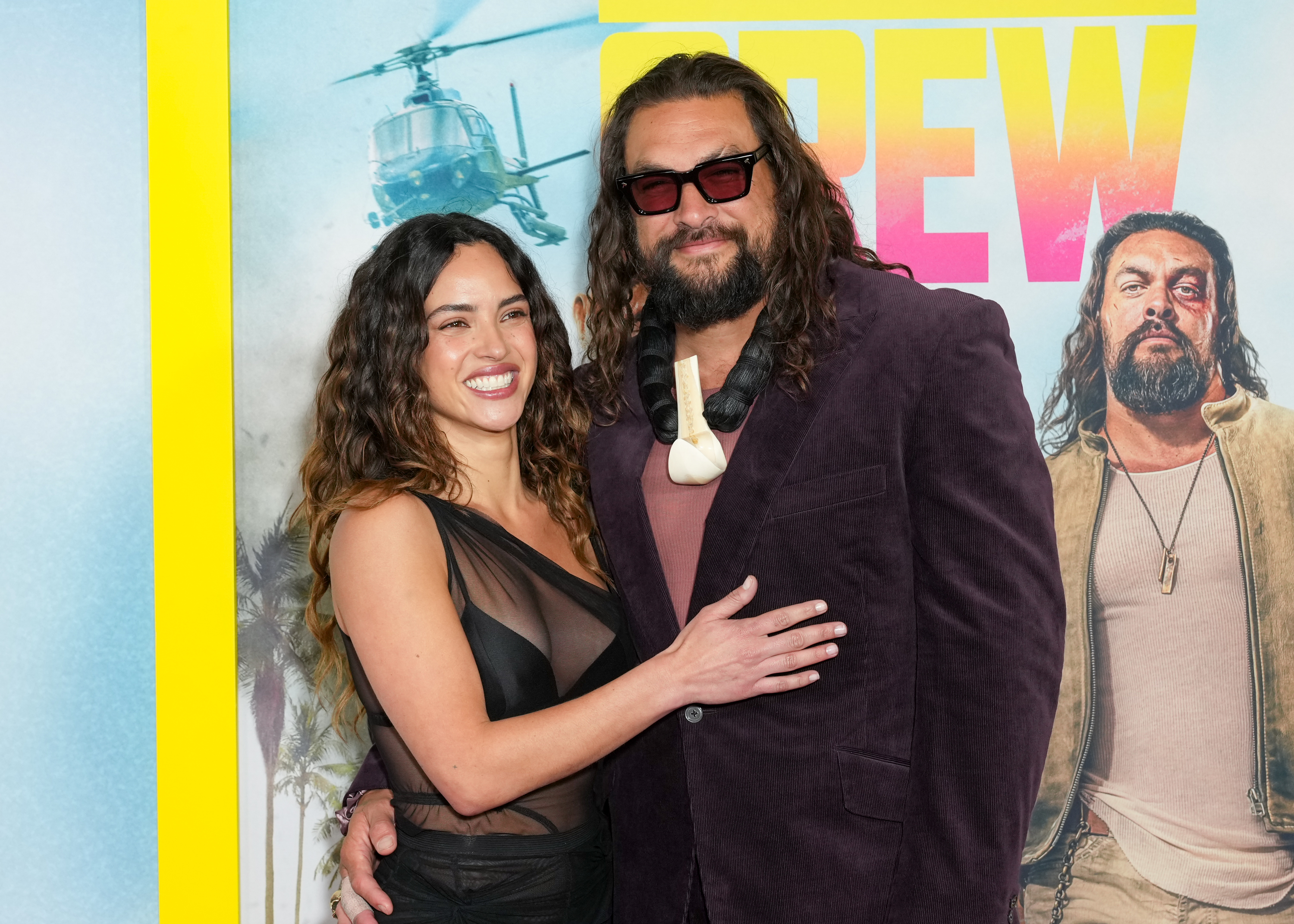 Jason Momoa and Adria Adjona look cute at "The Wrecking Crew" New York Special Screening held at the Regal Times Square on January 15, 2026. | Source: Getty Images