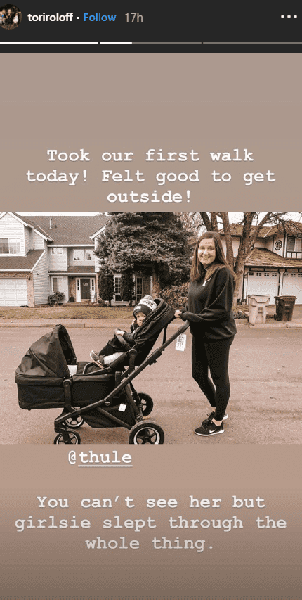 Tori Roloff holds a double stroller as she takes a stroll with her children, Lilah and Jackson | Source: instagram.com/toriroloff