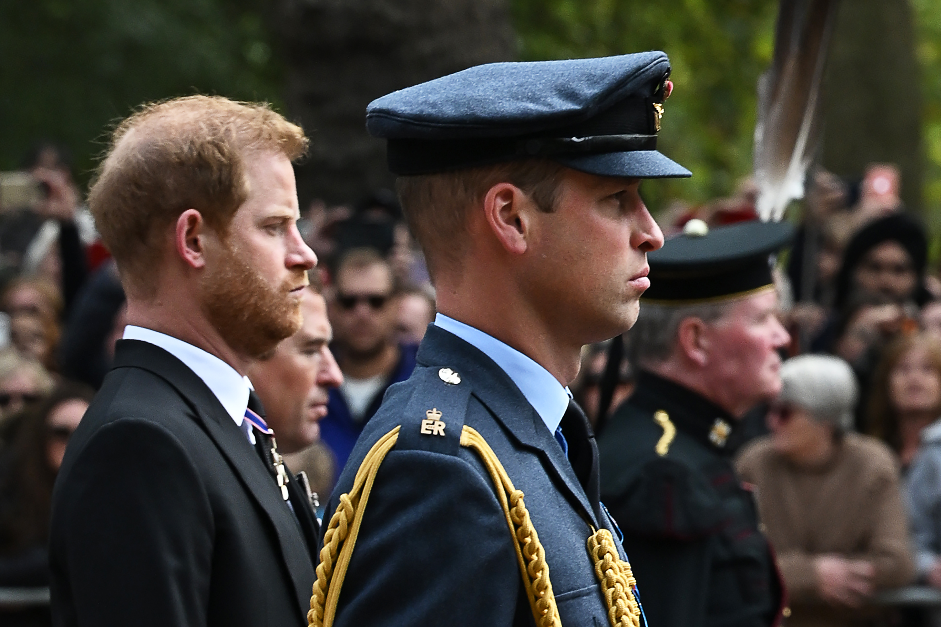 Prince Harry and Prince William follow the coffin of the late Queen Elizabeth II in London, England on September 19, 2022 | Source: Getty Images