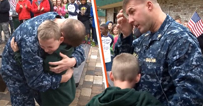 Chief Robert Massard and his 10-year-old son Ryan hugging and sharing an emotional moment together. | Source: youtube.com/USA TODAY