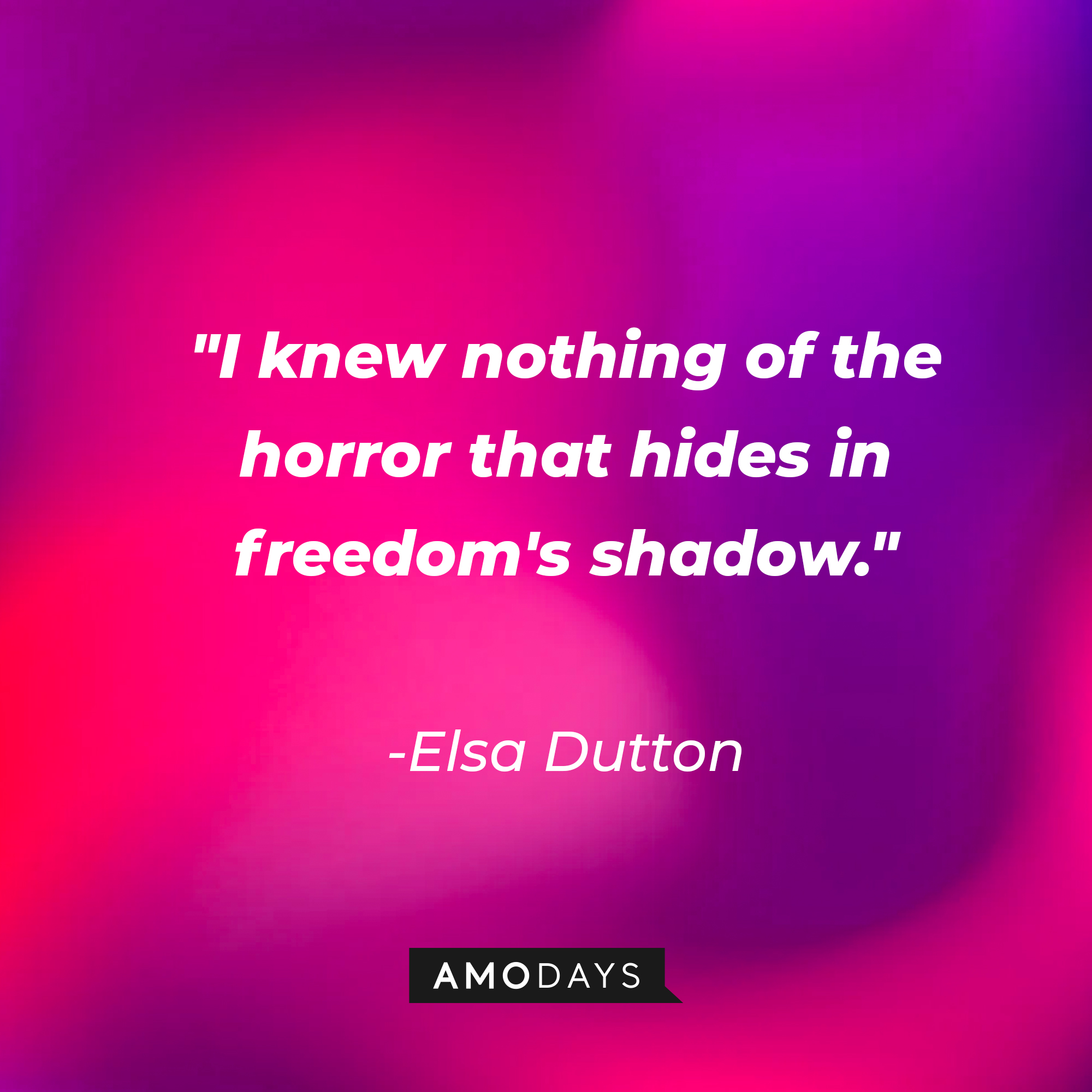 Elsa Dutton’s quote: "I knew nothing of the horror that hides in freedom's shadow." | Source: AmoDays