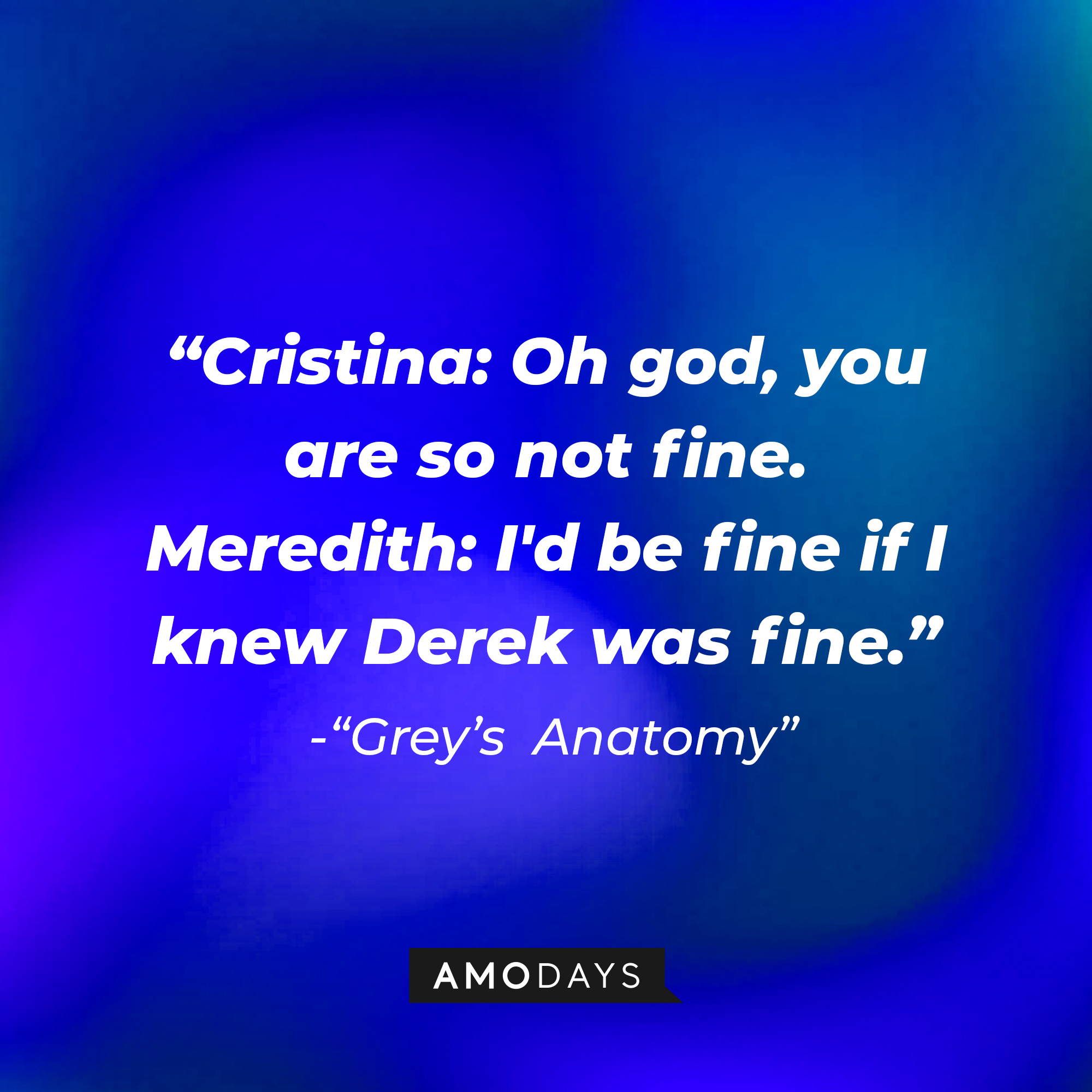 Cristina's quote: "Oh god, you are so not fine." Meredith: "I'd be fine if I knew Derek was fine." | Image: Amodays