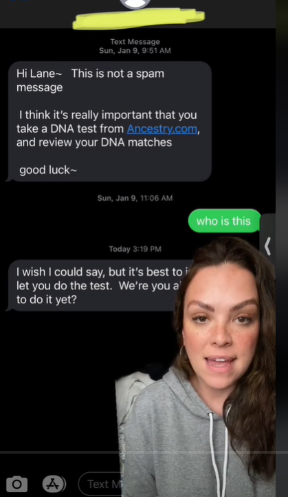Screenshot of the text she first received | Source: TikTok/laneiscool14