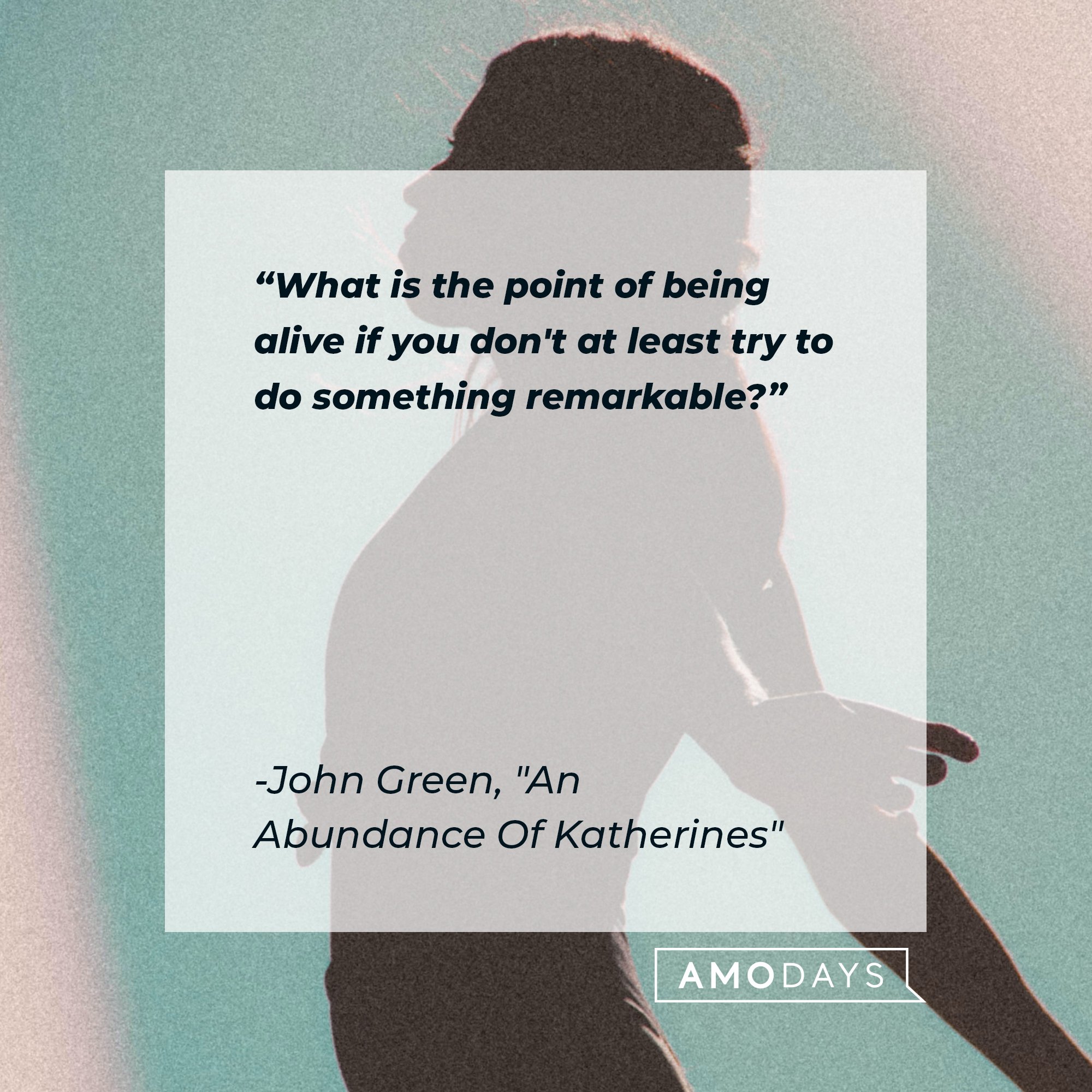 John Green’s quote from “An Abundance Of Katherines": "What is the point of being alive if you don't at least try to do something remarkable?" | Image: AmoDays