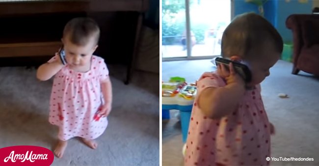 Adorable baby girl goes viral after she was captured on the phone with her father