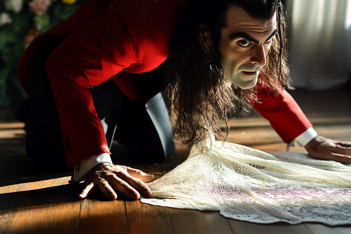 A man kneeling on the floor and staring in shock | Source: Midjourney