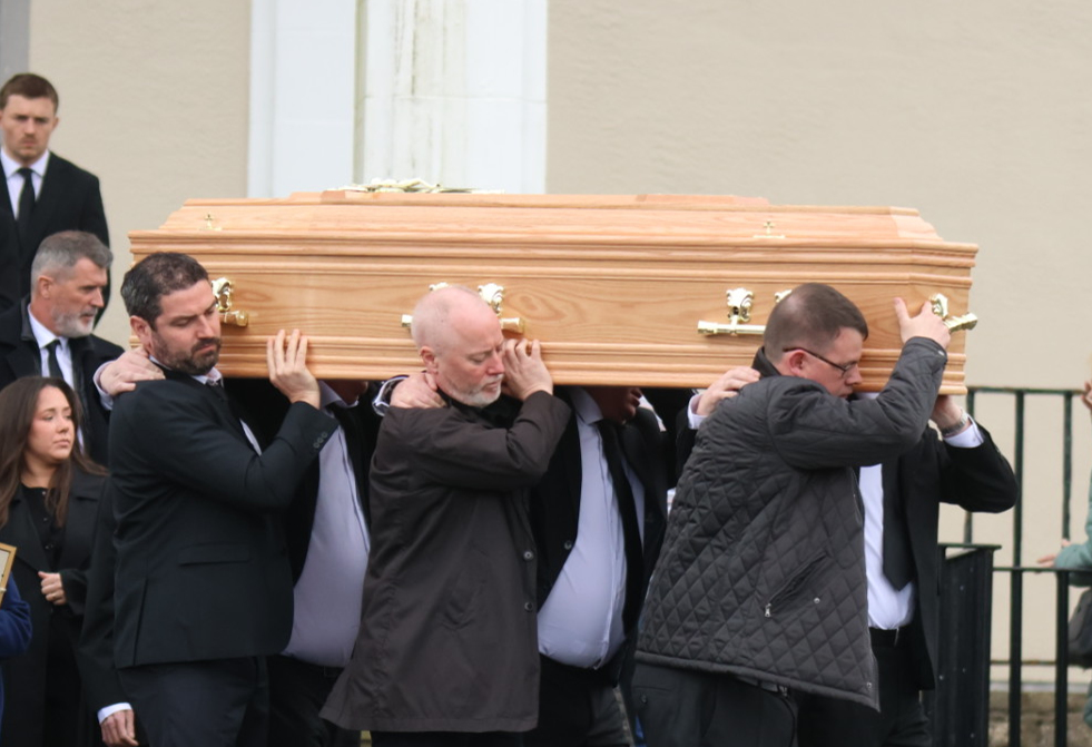 Marie Keane's coffin being carried at the Church of the Resurrection on 31 March 2026 in Cork, Ireland. | Source: Getty Images