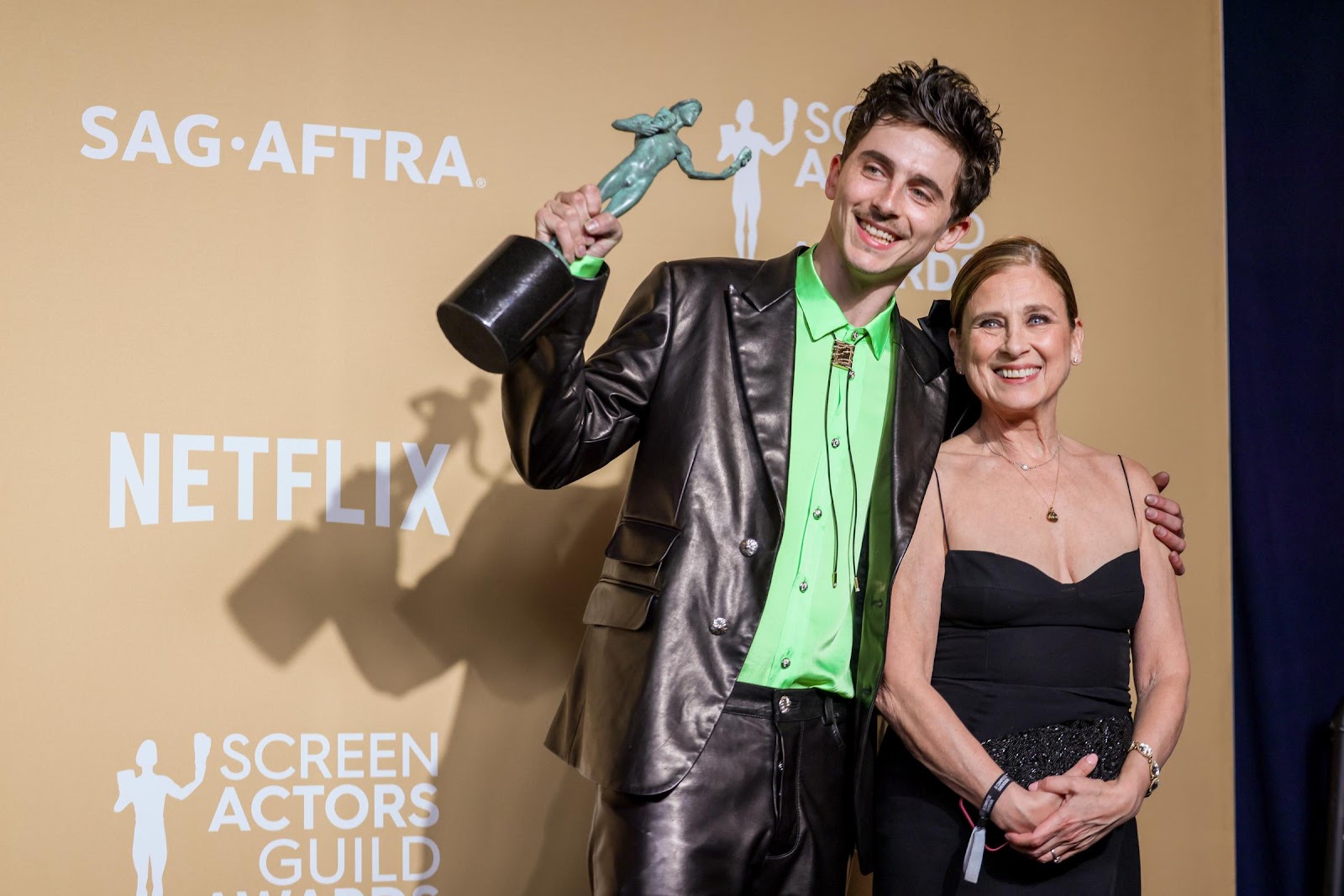 Timothée Chalamet and Nicole Flender at the 31st Screen Actors Guild Awards in Los Angeles, California, on February 23, 2025 | Source: Getty Images