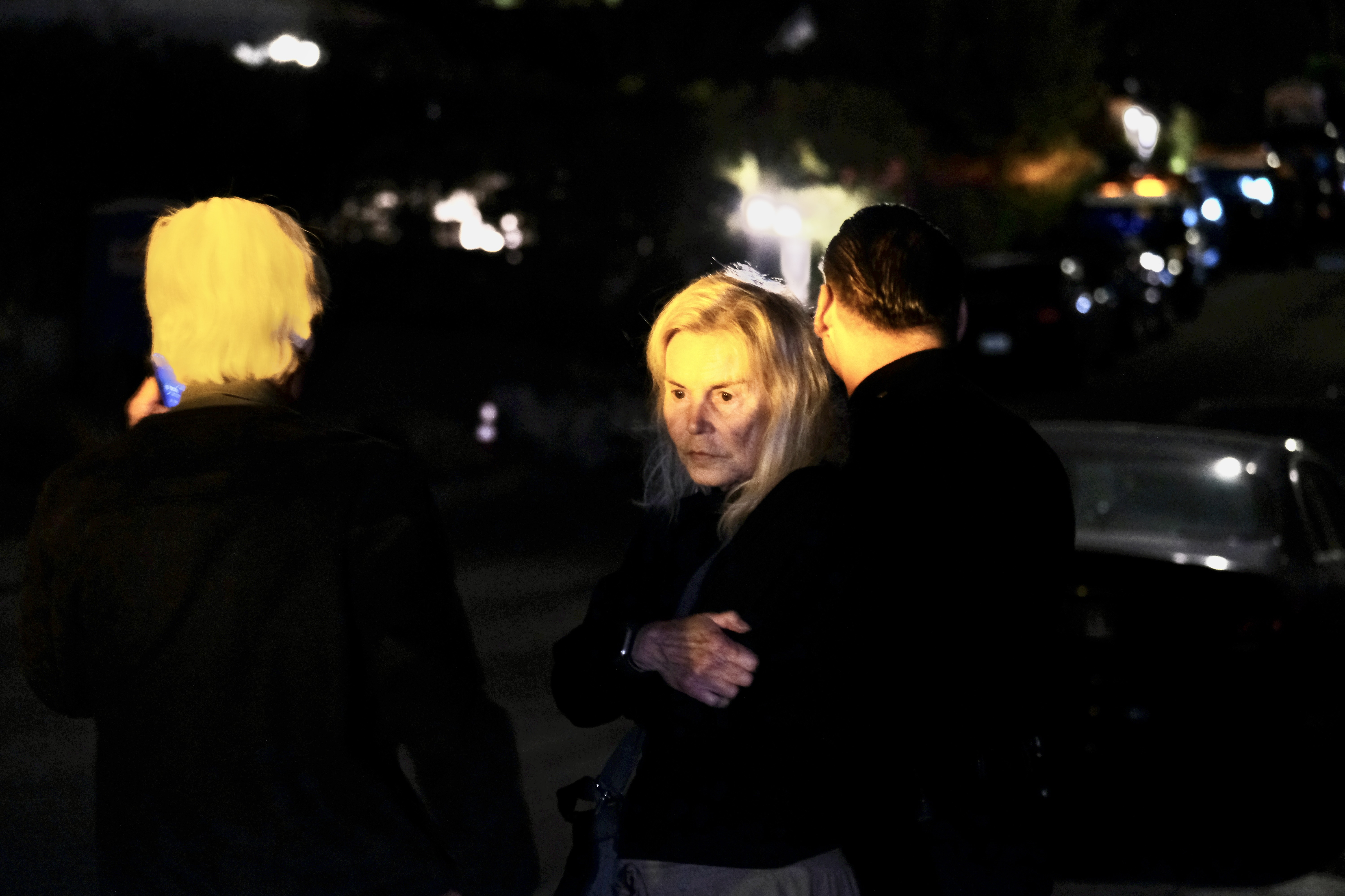 Matthew Perry's stepfather, Keith Morrison, and mother Suzanne Perry, are seen outside of Perry's home on the night he died, October 28, 2023 in Pacific Palisades, California | Source: Getty Images
