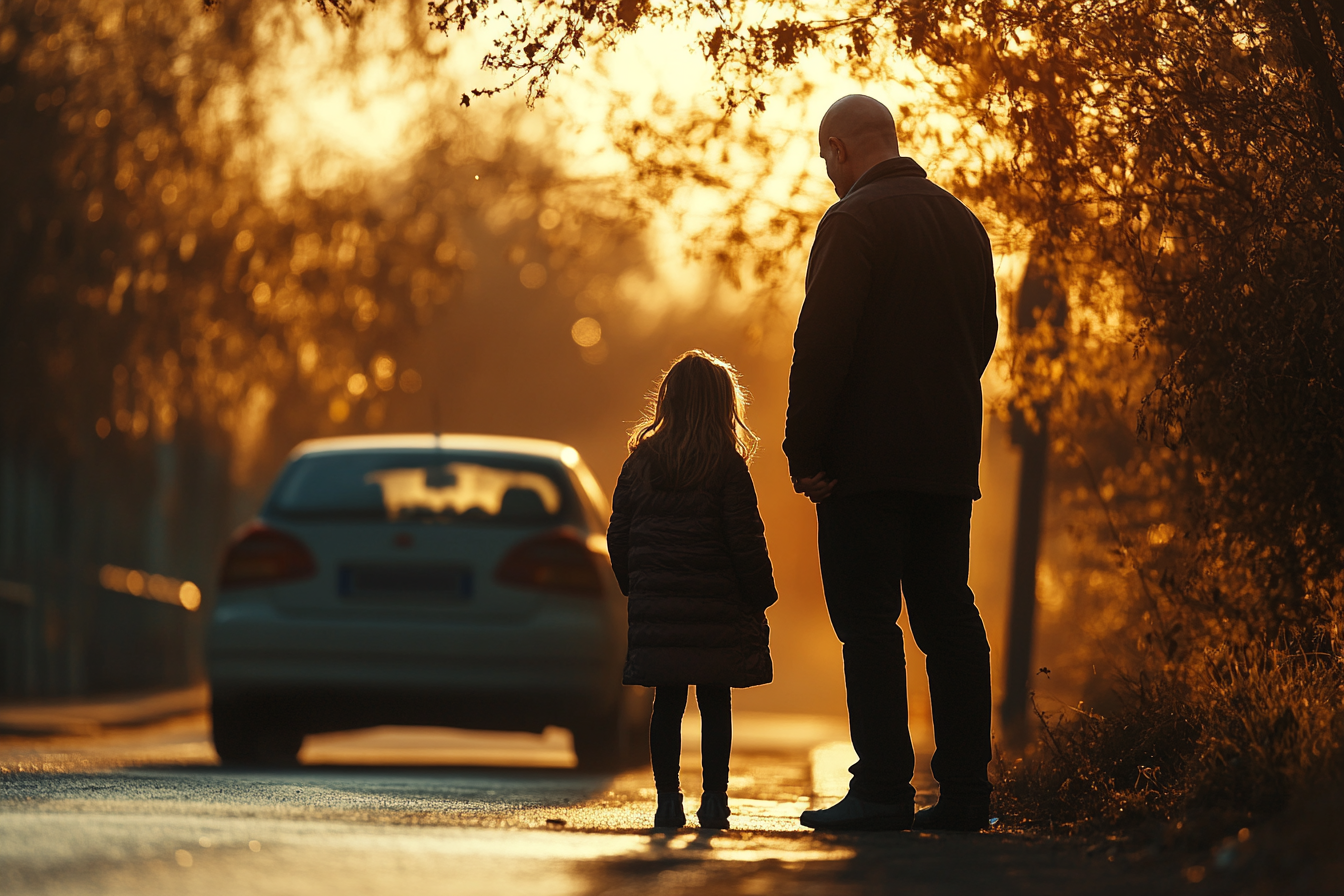 A man standing with a little girl on the roadside | Source: Midjourney