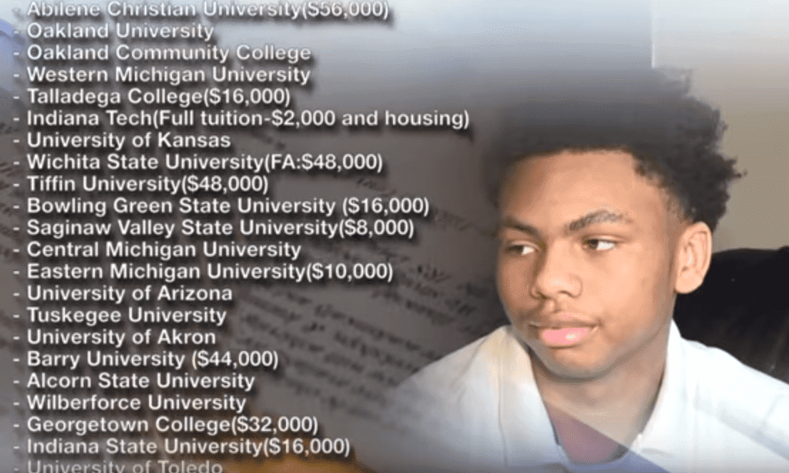Screenshot of Michael Love and info of some of the acceptances. | Photo: YouTube/WXYZ-TV Detroit | Channel 7