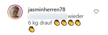 Jasmin gibt Details über ihr Gewischt in einem Kommentar. | Quelle: instagram.com/jasminherren78