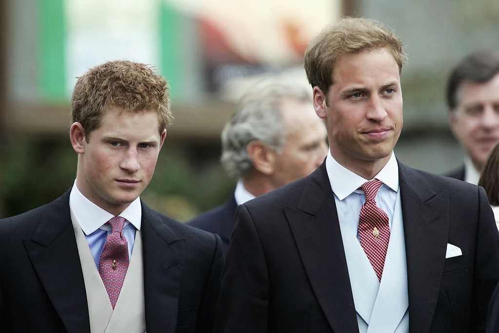 Prince William and Prince Harry attend the marriage of their step-sister Laura Parker-Bowles and Harry Lopes at St Cyriac's Church, Lacock, on May 6, 2006 in Wiltshire, England. | Photo: Getty Images