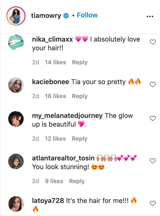 Screenshot of fan reactions to Tia Mowry's photos.| Source: Instagram/tiamowry