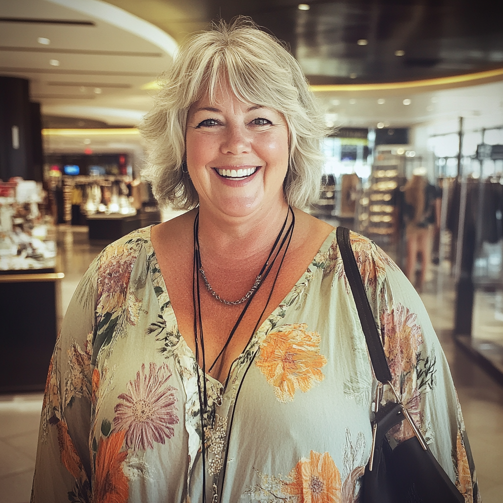 A smiling woman in a department store | Source: Midjourney