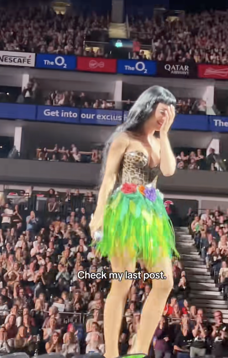 Katy Perry at the O2 Arena in London on October 13, 2025. | Source: TikTok/@jemmamccarthy_
