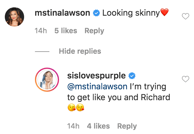 Tina Lawson commented on a photo of Simon Smith wearing a facemask from Jody Davis Design | Source: Instagram.com/sislovespurple