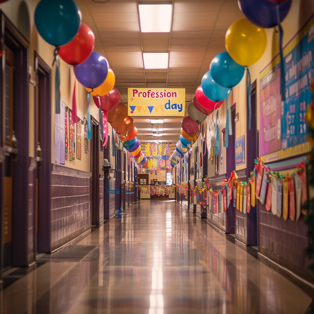 A beautifully decorated school hallway | Source: Midjourney