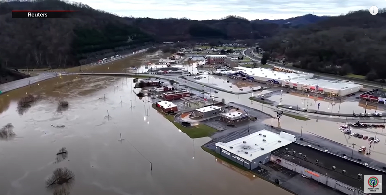 Drone footage showing the flooding in Pikeville, Kentucky, as rising waters affected residents in the region. | Source: YouTube/ABS-CBN News