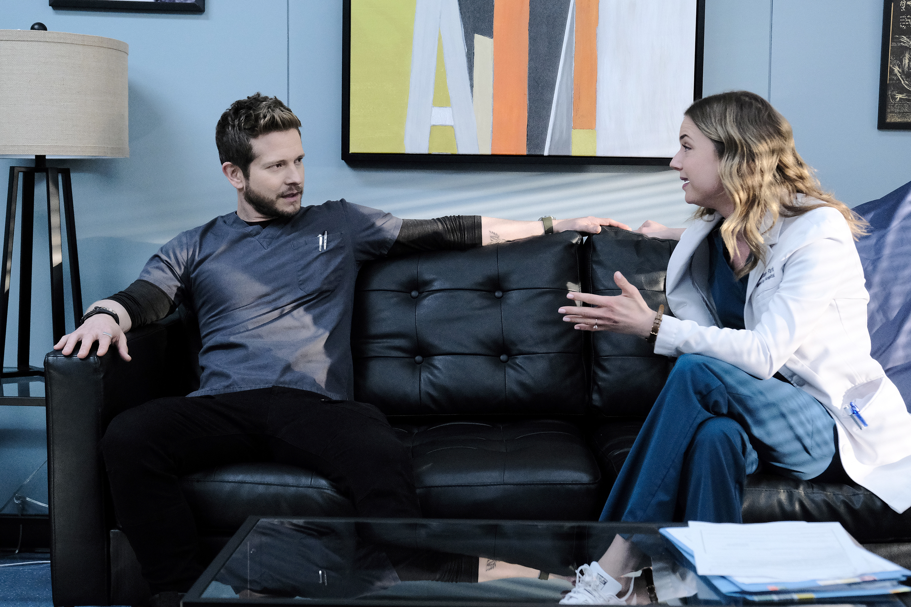 Matt Czuchry and Emily VanCamp on the set of "The Resident." | Source: Getty Images