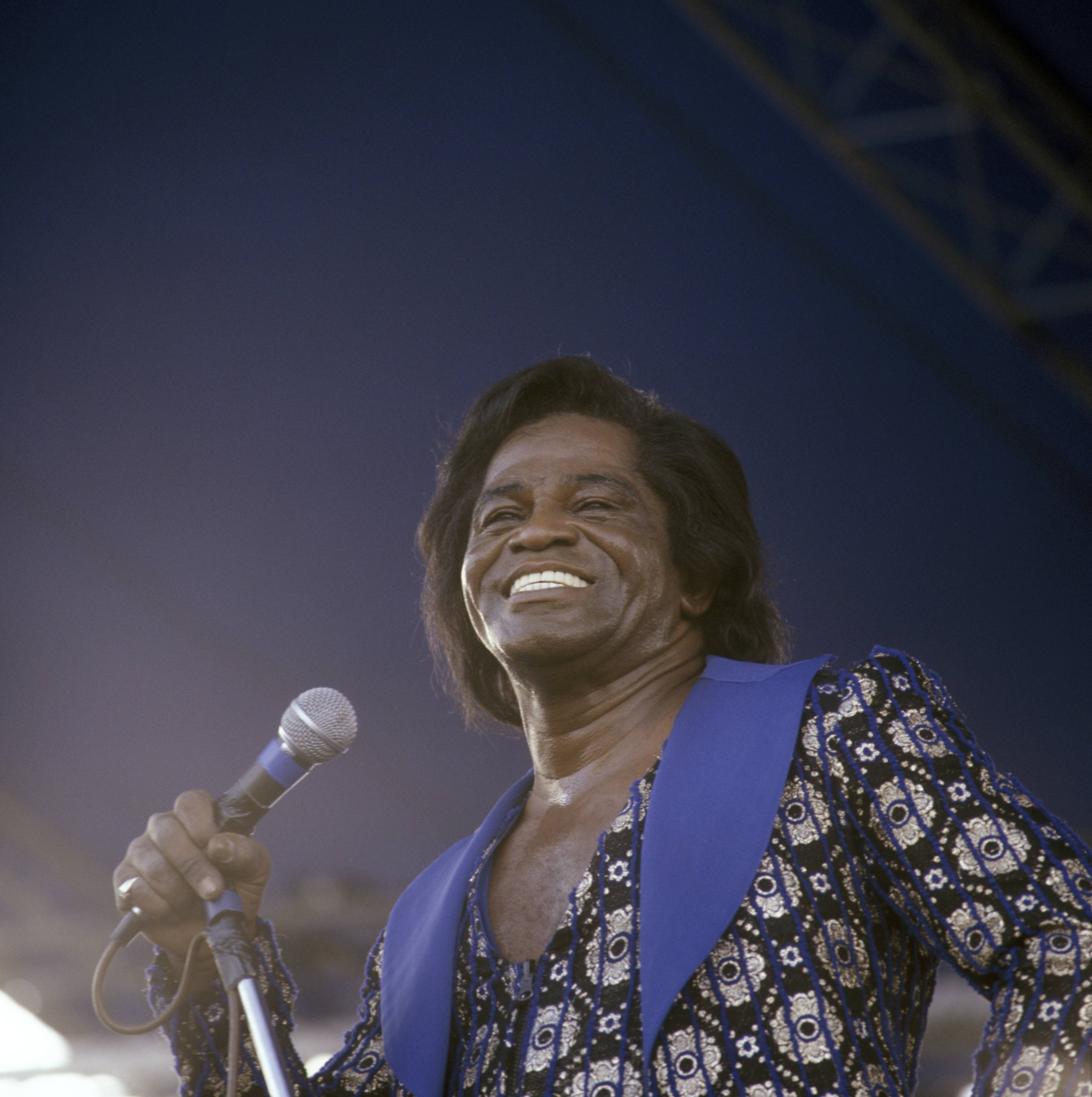 James Brown performs live on stage at the New Orleans Jazz & Heritage Festival in New Orleans, Louisiana, United States on April 23, 1988 | Source: Getty Images