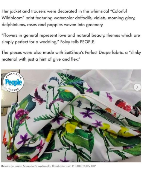A screenshot taken by SuitShop of the People magazine article they were spotlighted in for Susan Sarandon's floral suit, posted on July 2, 2024 | Source: Instagram/suitshopofficial
