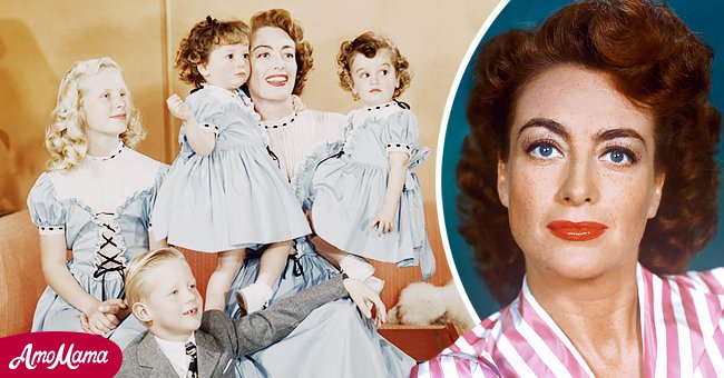 American actress Joan Crawford (1905 - 1977) with her daughter Christina (left), her son Christopher (1943 - 2006, left) and her adopted, identical twin daughters, Cindy and Cathy, circa 1949. | Source: Getty Images