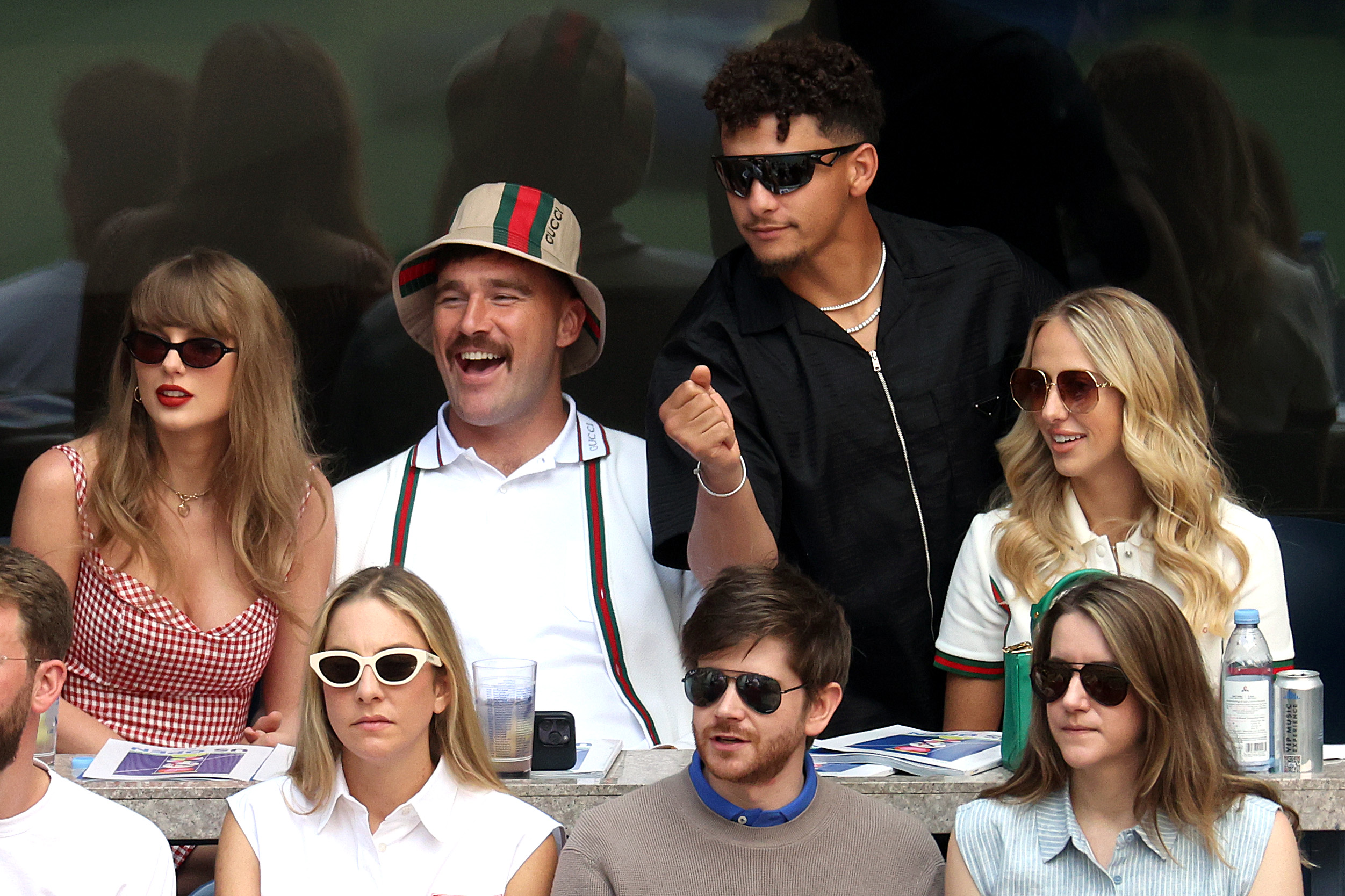 Taylor Swift, Travis Kelce, and Patrick Mahomes on day 14 of the US Open tennis tournament in New York on September 8, 2024. | Source: Getty Images