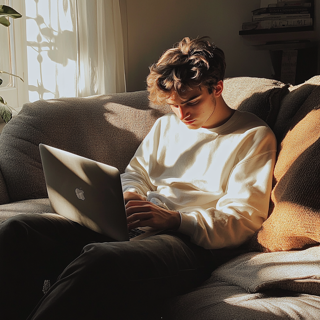 A young man using a laptop | Source: Midjourney