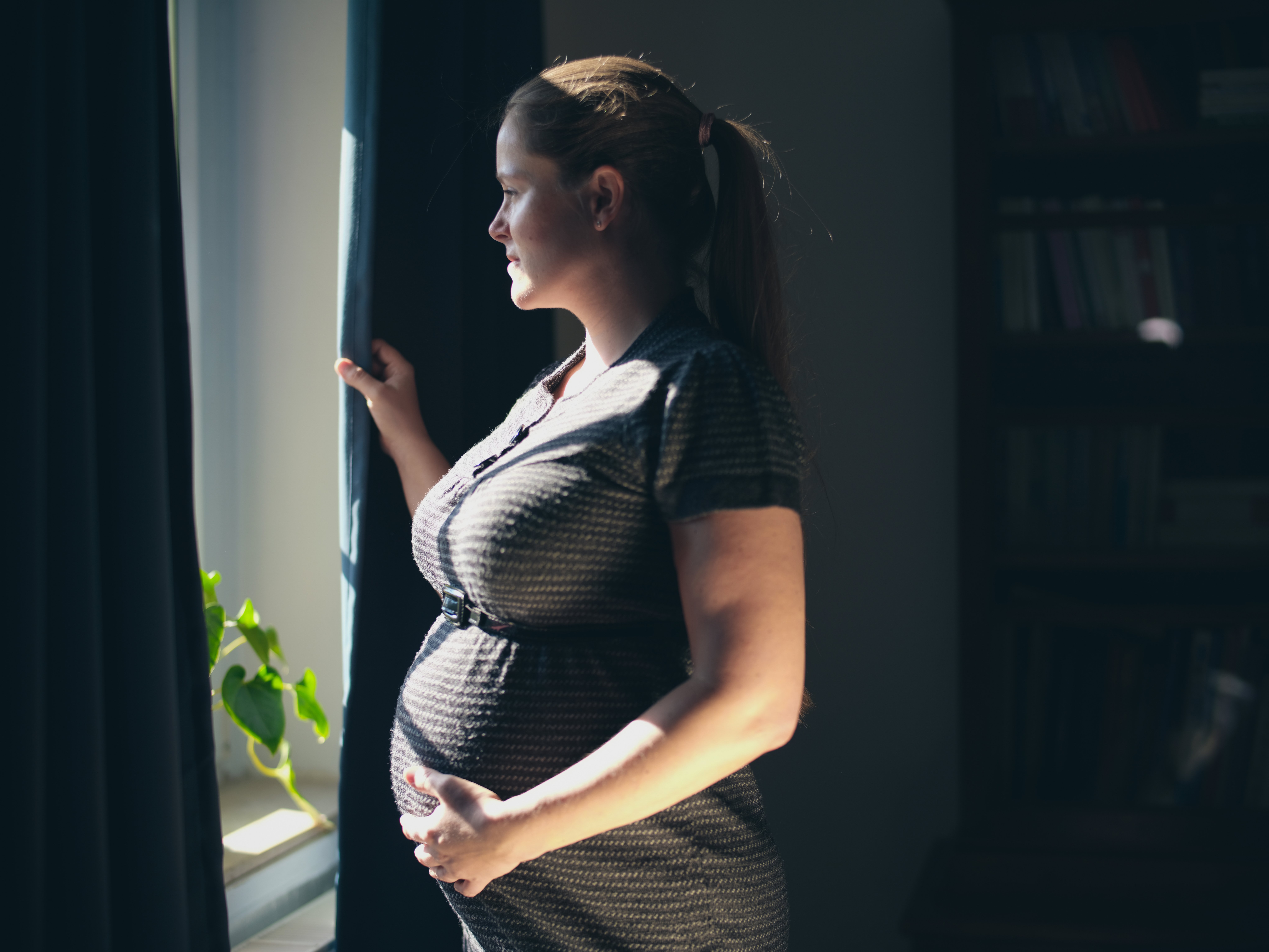 A pregnant woman looks out a window | Source: Getty Images