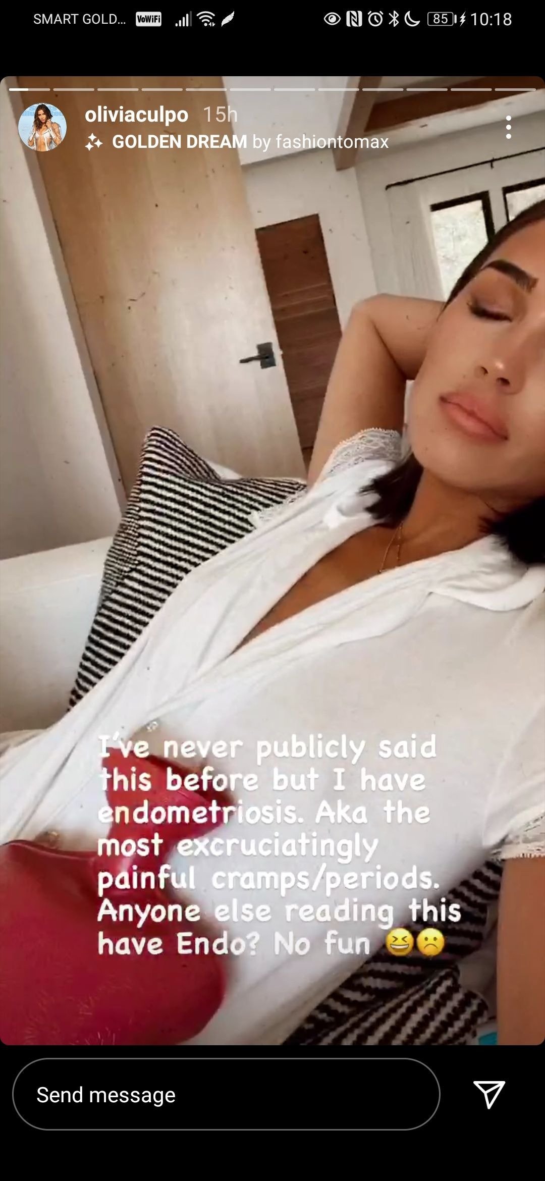 Olivia Culpo shares information about endometriosis on her Instagram stories | Photo: Instagram/ Olivia Culpo