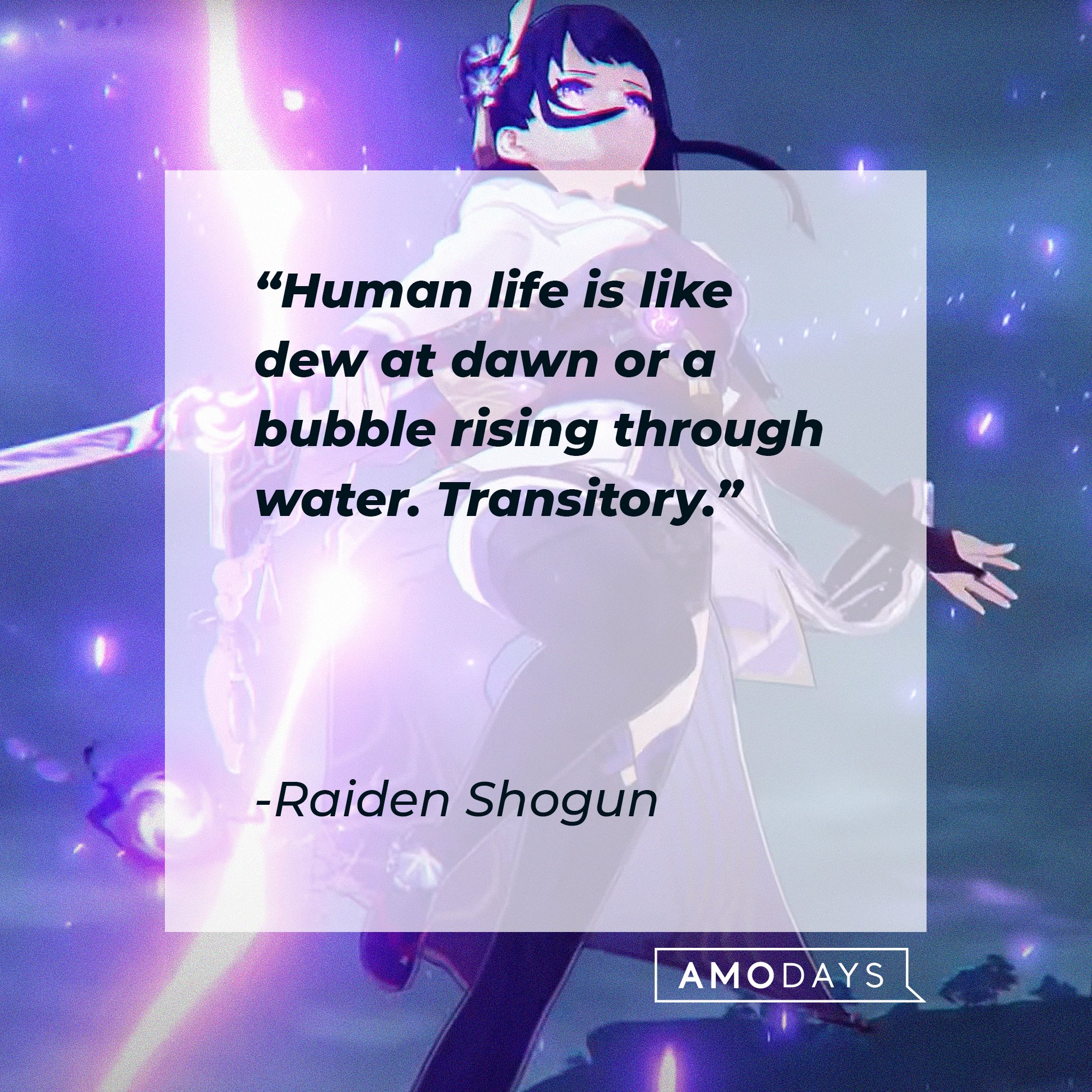  Raiden Shogun's quote: "Human life is like dew at dawn or a bubble rising through water. Transitory." | Image: AmoDays