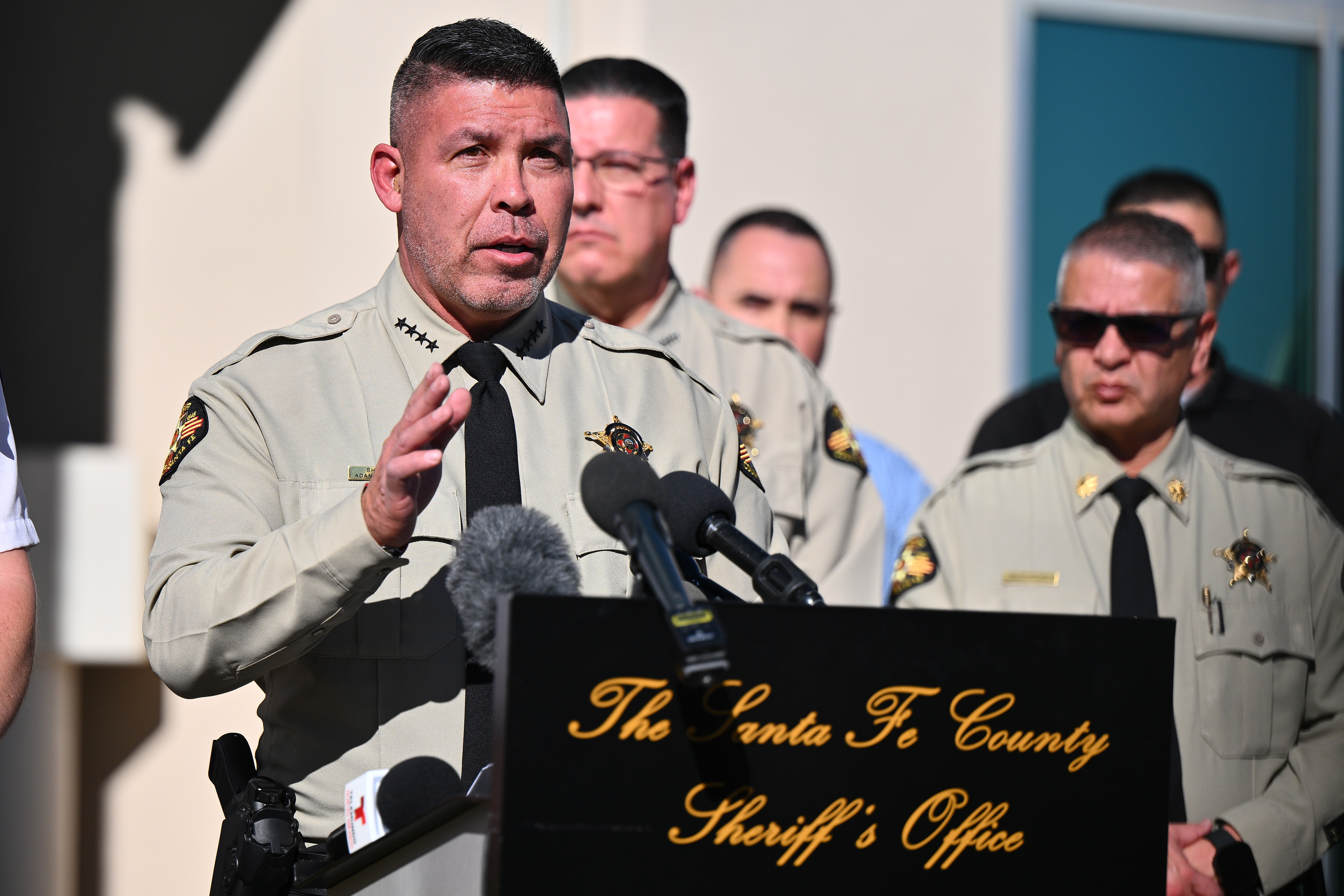 Santa Fe County Sheriff Adan Mendoza speaks during a press conference at the Santa Fe County Sheriff's Office, on February 28, 2025, in Santa Fe, New Mexico | Source: Getty Images