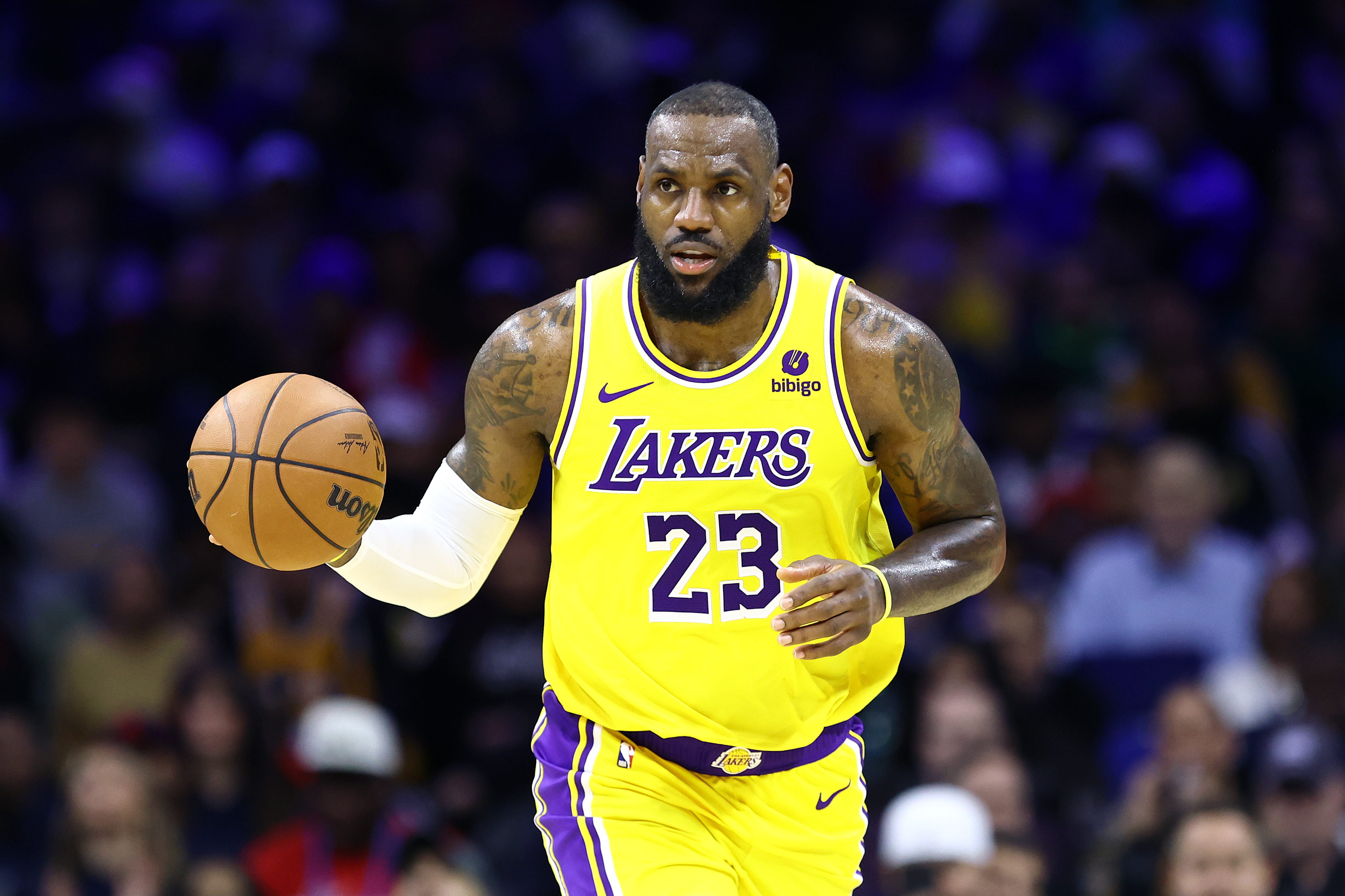 LeBron James of the Los Angeles Lakers during the third quarter against the Philadelphia 76ers on November 27, 2023 in Philadelphia, Pennsylvania | Source: Getty Images