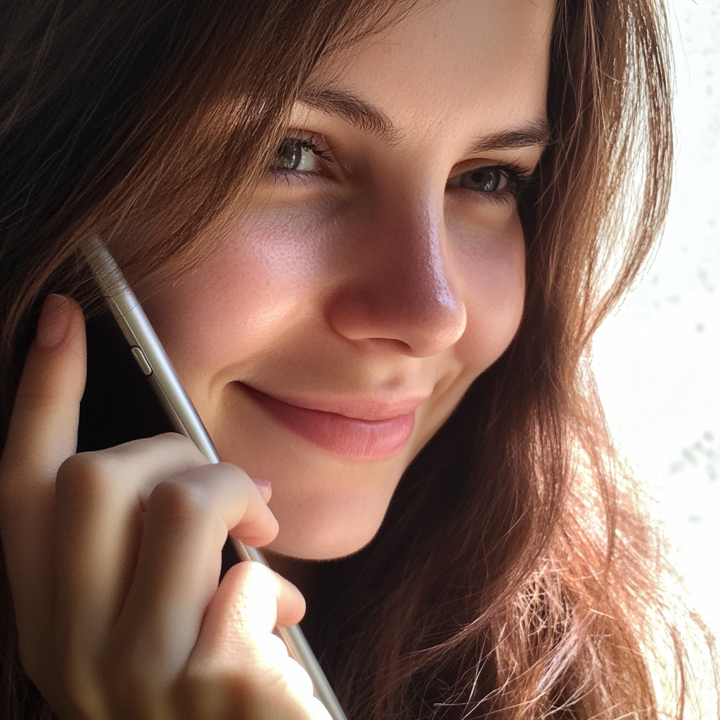 A smiling woman talking on the phone | Source: Midjourney