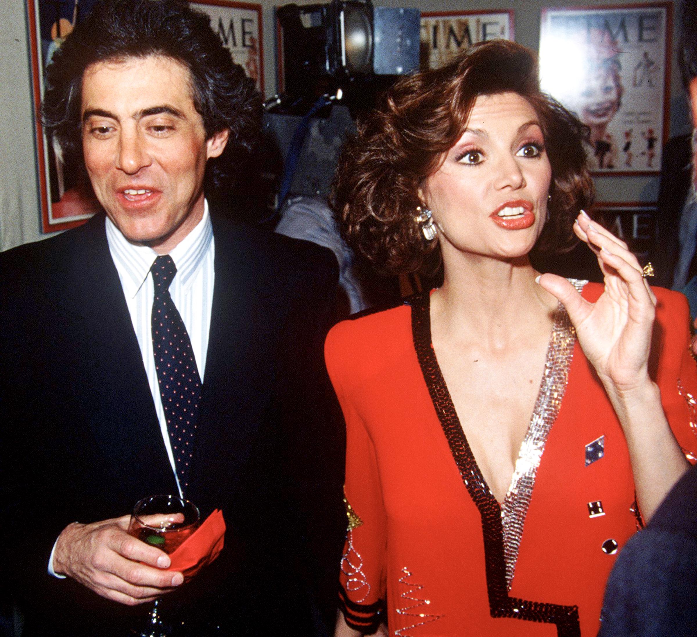 Harry Glassman and Victoria Principal at the Time Covers Hollywood on February 14, 1985, in Beverly Hills, California | Source: Getty Images