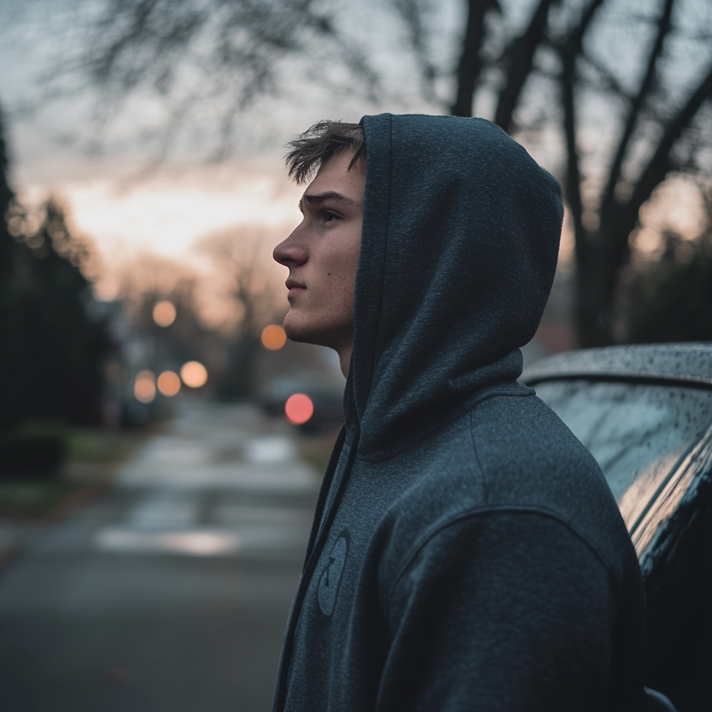 Een jonge man staat naast zijn auto | Bron: Midjourney