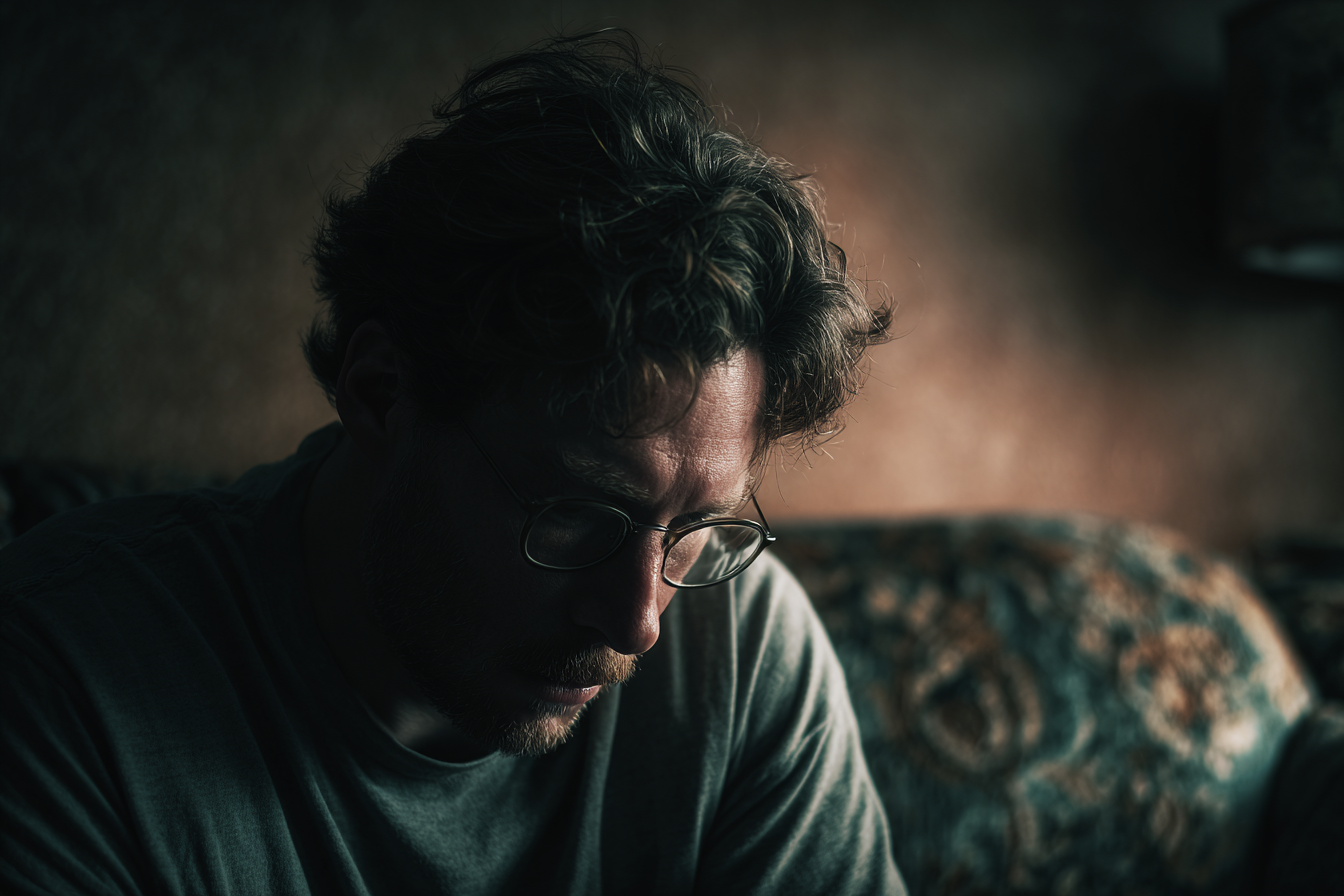 A man sitting on a couch | Source: Midjourney