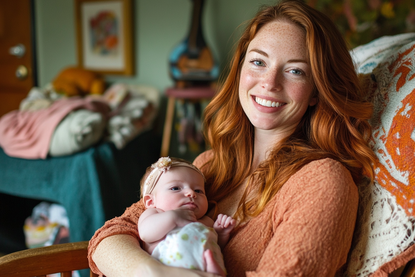 A woman holding a baby | Source: Midjourney