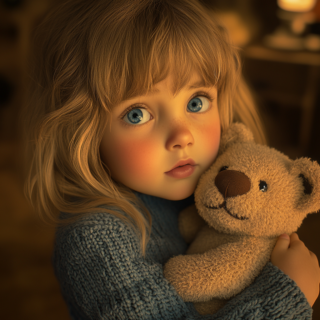 A little girl holding a teddy bear | Source: Midjourney