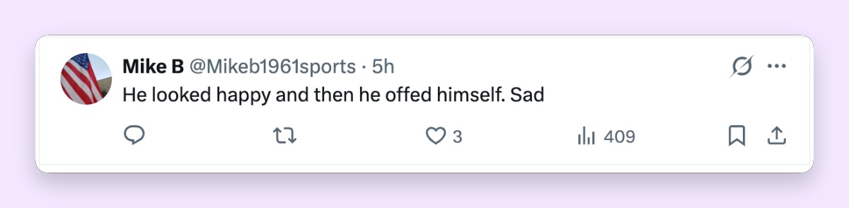 A fan reacts to the shocking news of Claude Lemieux's passing | Source: X/barstoolsports