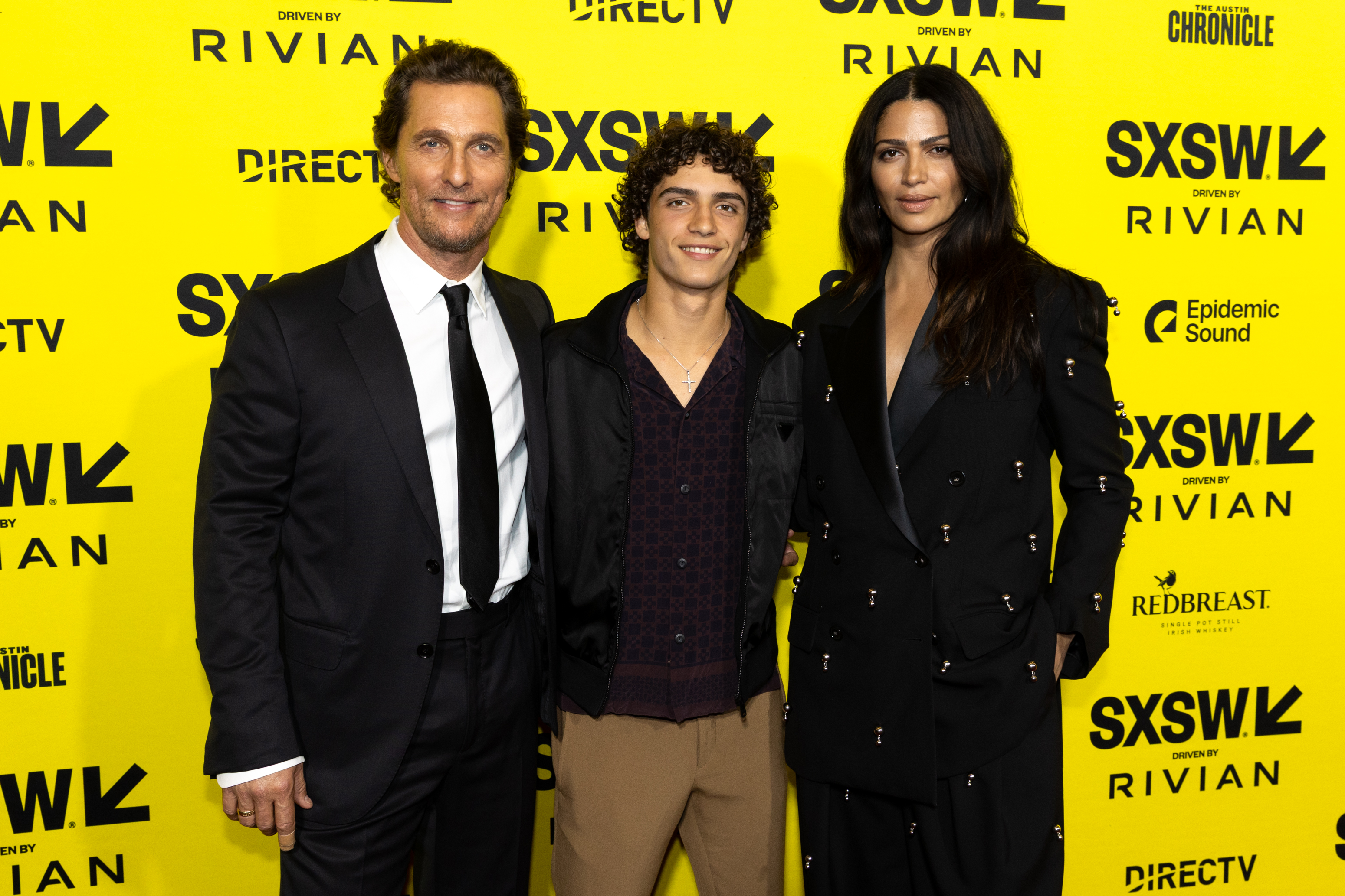 Matthew, Levi McConaughey, and Camila Alves at "The Rivals of Amziah King" premiere on March 10, 2025, in Austin, Texas | Source: Getty Images