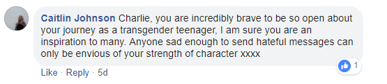 L'un des commentaires sur la page de Charlie. Source: Facebook/Charlie-Rose Scarterfield