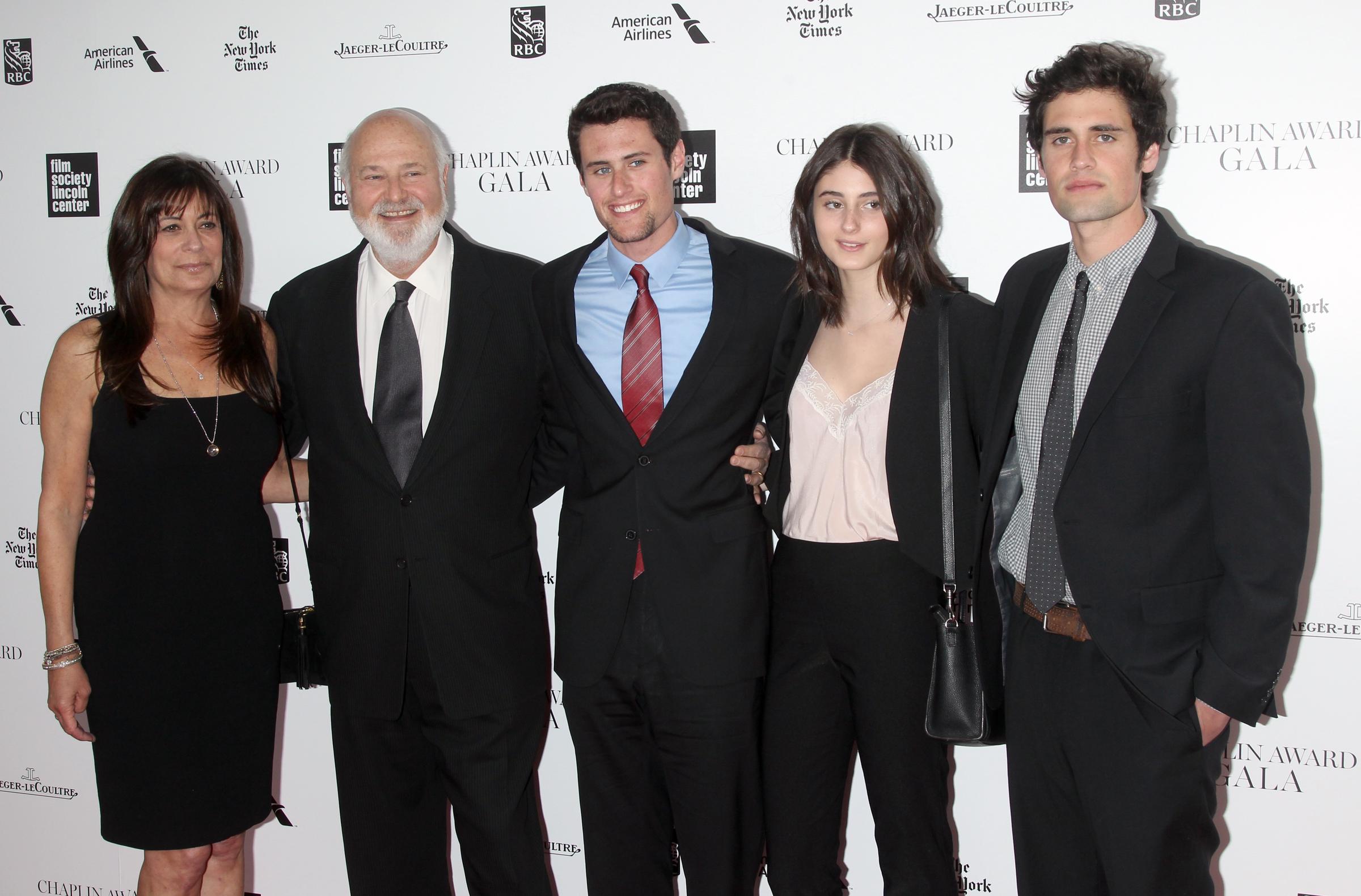 Rob Reiner and his wife Michele pose with their children Romy, Jake, and Nick at the 41st Annual Chaplin Award Gala at Avery Fisher Hall at Lincoln Center for the Performing Arts in New York City on April 28, 2014. | Source: Getty Images