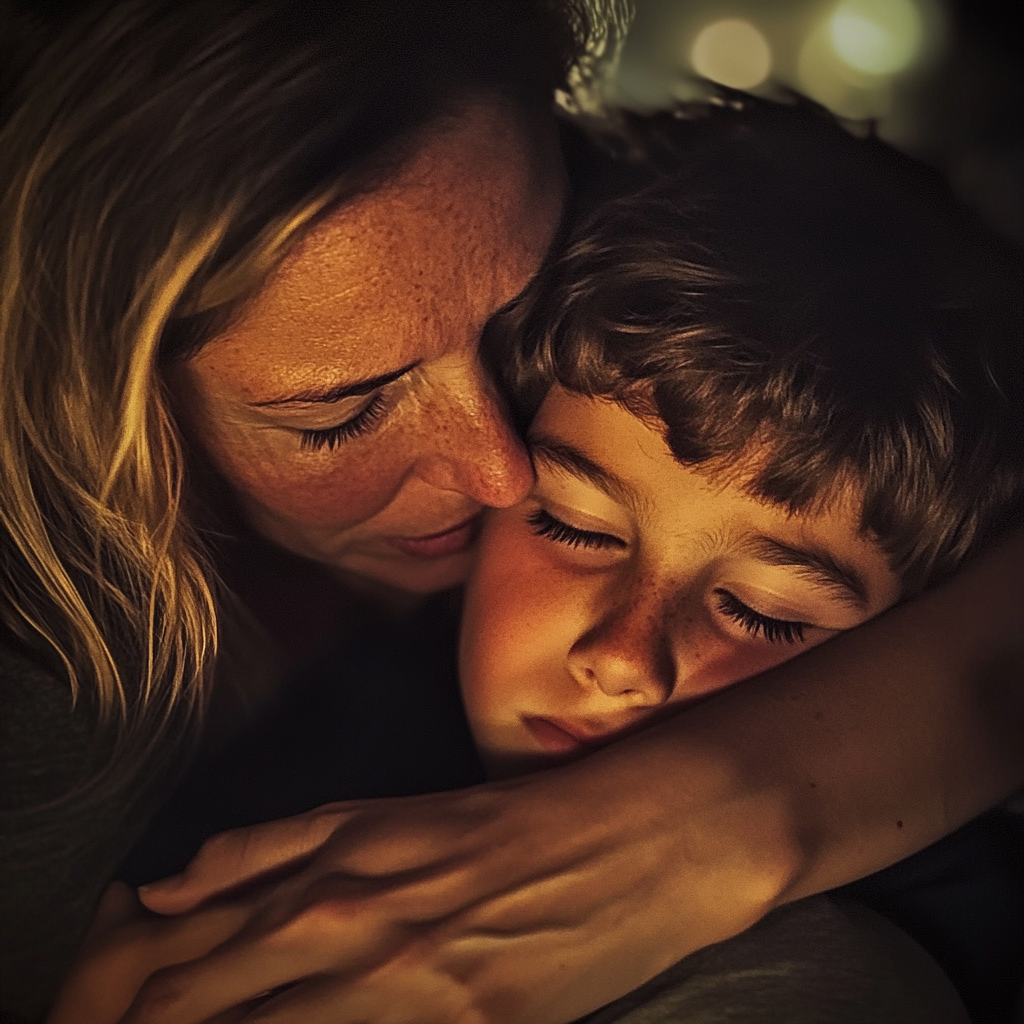 A little boy hugging his mom | Source: Midjourney