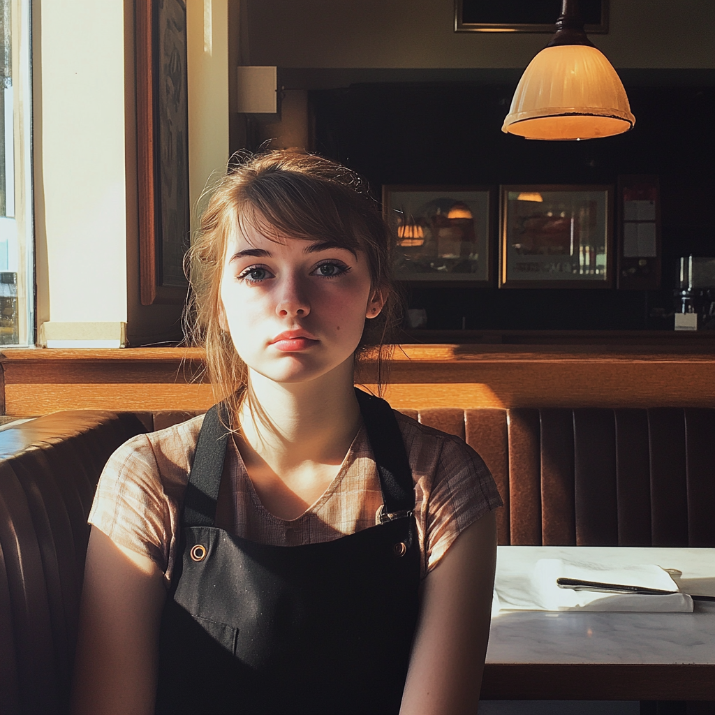 A waitress looking pensive | Source: Midjourney